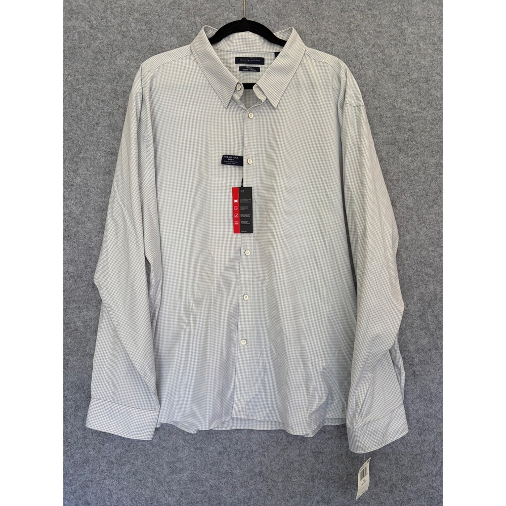 Tommy Hilfiger Mens Tech No-Tuck Shirt 4XL Slim Fit Grey Gingham NWT